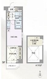 JR中央線 四ツ谷駅 徒歩15分の賃貸マンション 5階1DKの間取り