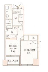 JR山手線 秋葉原駅 徒歩7分の賃貸マンション 8階1LDKの間取り