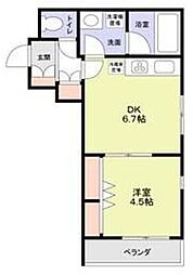 JR山手線 駒込駅 徒歩8分の賃貸マンション 2階1DKの間取り