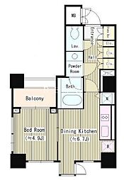 JR山手線 目黒駅 徒歩11分の賃貸マンション 4階1DKの間取り