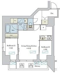 Brillia ist 浅草 2LDKの間取図画像