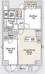 JR総武線 浅草橋駅 徒歩4分の賃貸マンション 10階2LDKの間取り