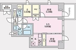 JR総武線 飯田橋駅 徒歩16分の賃貸マンション 6階2SLDKの間取り