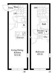 東京メトロ東西線 飯田橋駅 徒歩3分の賃貸マンション 4階1LDKの間取り