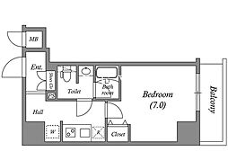 都営大江戸線 両国駅 徒歩8分の賃貸マンション 8階1Kの間取り