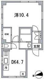 東京メトロ銀座線 稲荷町駅 徒歩5分の賃貸マンション 2階1DKの間取り