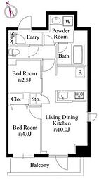 JR総武線 浅草橋駅 徒歩5分の賃貸マンション 10階2LDKの間取り