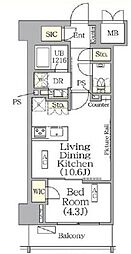 JR総武線 飯田橋駅 徒歩10分の賃貸マンション 2階1LDKの間取り