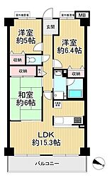 交野グリーンマンション 3LDKの間取図画像
