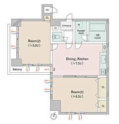 島之内キャステール 2DKの間取図画像