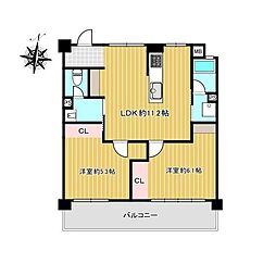 揚羽住宅2号棟 2LDKの間取図画像
