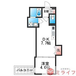 Luna Terrace 近大前 1階1DKの間取り