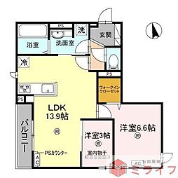 グランピース駒川 2LDKの間取図画像