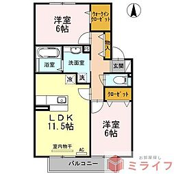 シュトラール喜連 2LDKの間取図画像