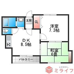 クィーンライフ巽 2DKの間取図画像
