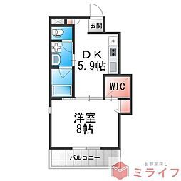 ブランミュール文の里 1DKの間取図画像