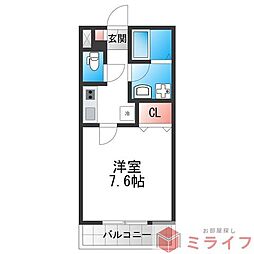 アリエッタ平野 1Kの間取図画像