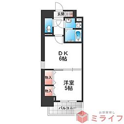リアライズ鶴橋東2 1DKの間取図画像