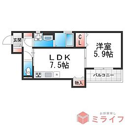 クリエオーレ照ヶ丘1 1LDKの間取図画像