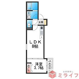 D porta bijou 1LDKの間取図画像