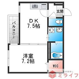 Fujipalace なでしこ北田辺 1DKの間取図画像