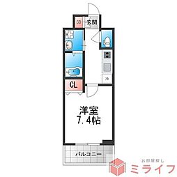 クローバーソレイユ南田辺 1Kの間取図画像