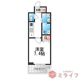 クローバーソレイユ南田辺 1Kの間取図画像