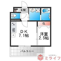堺市堺区大浜北町2丁マンション 1DKの間取図画像