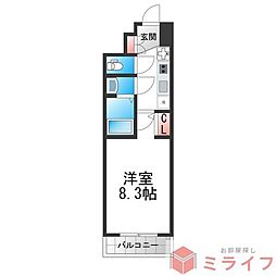 プレデコート北田辺 1Kの間取図画像
