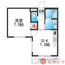 クイーンライフ桑津 1DKの間取図画像