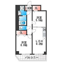 リアライズ今里南 2DKの間取図画像