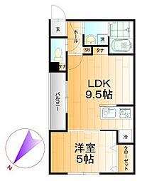 そりとる朝日ケ丘 1LDKの間取図画像