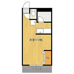 コーポピアなかやまE棟 1階ワンルームの間取り