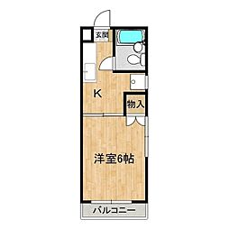 せぞんハル 2階1Kの間取り