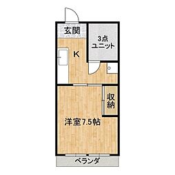 グランコート姫子B 1Kの間取図画像