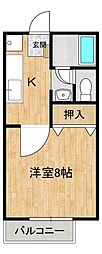 ラフィーネ東原B 1Kの間取図画像