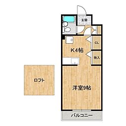 カーサディ赤塚 4階ワンルームの間取り