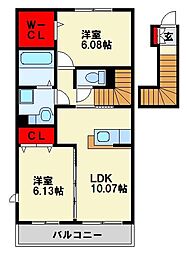 comfortas K（コンフォータスケー） 2階2LDKの間取り