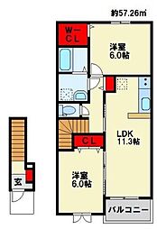 レジデンス・ゼファー1 2LDKの間取図画像