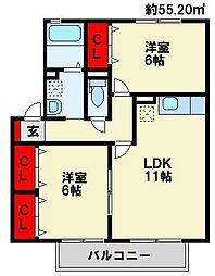 セジュール岩瀬 2LDKの間取図画像