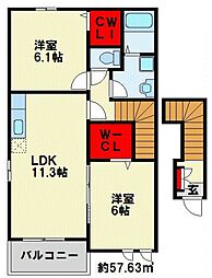 コンフォート八幡2 2LDKの間取図画像