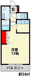 ソレイユ2 1Kの間取図画像