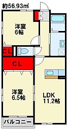 クレメント引野 2LDKの間取図画像