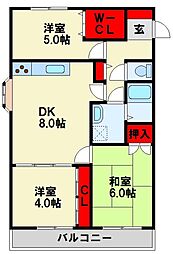 ブルーム三ケ森 3DKの間取図画像