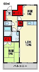ブルーム三ケ森 2LDKの間取図画像