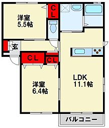 ハーティストND 2LDKの間取図画像