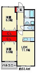 アドバンスM-2 2LDKの間取図画像