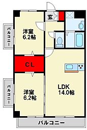 ブライトハーツ穴生 2LDKの間取図画像