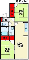 リオグランデ芳賀A 2LDKの間取図画像