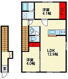北九州市八幡西区町上津役西2丁目アパート 2LDKの間取図画像